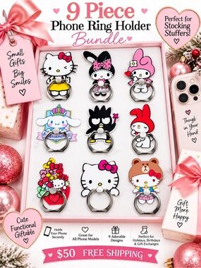 9 Pc Cute Character Phone Ring Holder Grip Bundle | Stocking Stuffers.NWT
